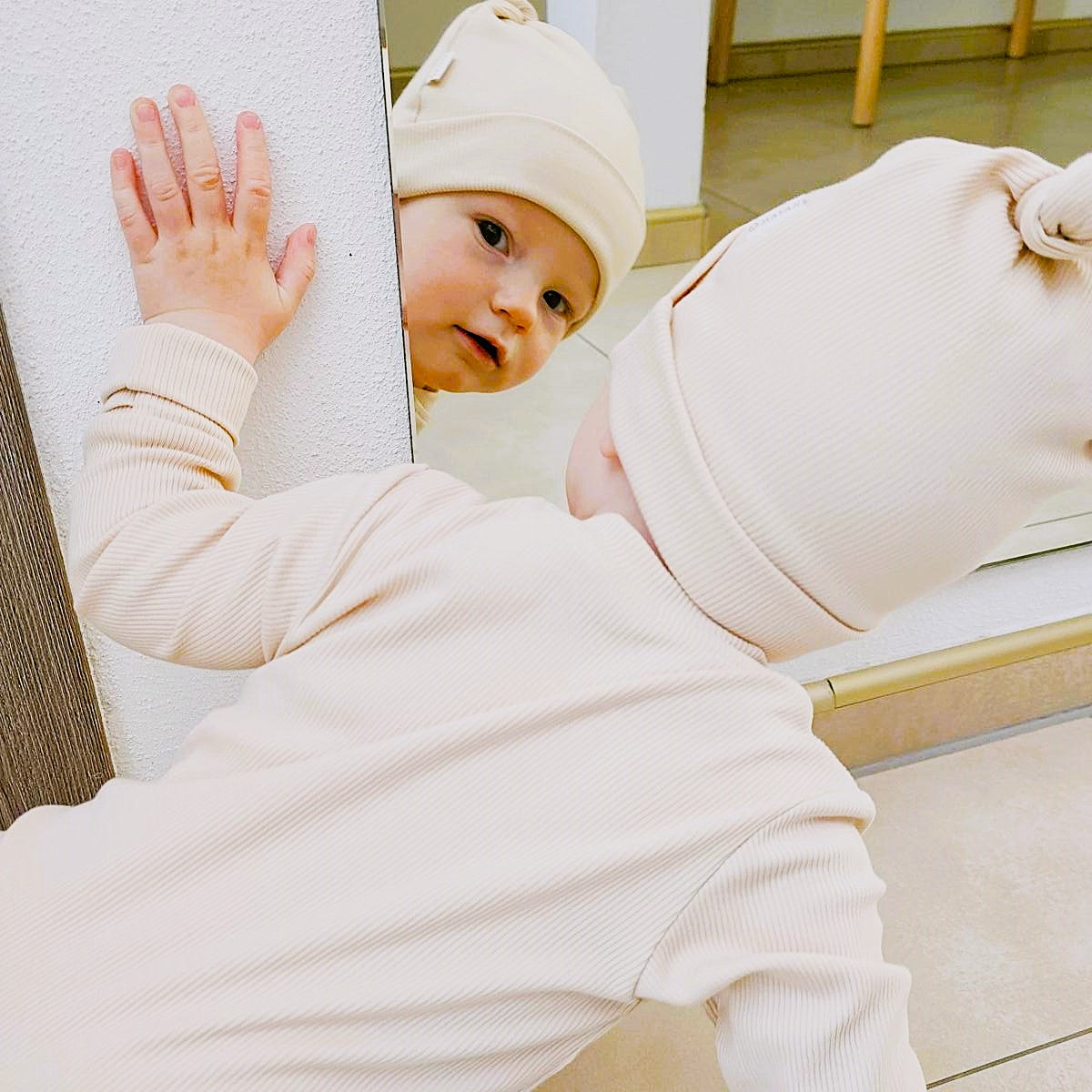 ROMPER & BEANIE & HAIRBAND SET OF 3 - BEIGE