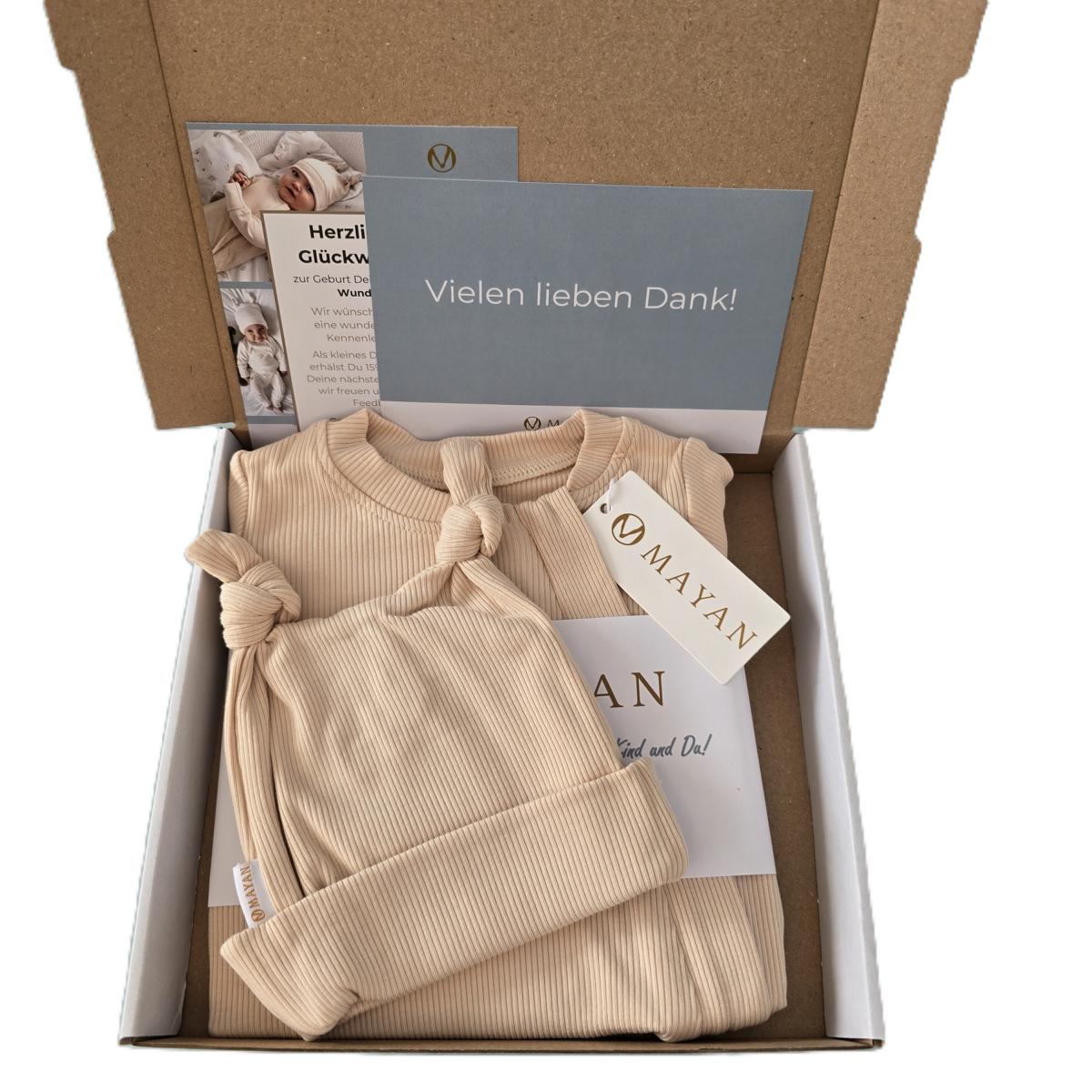 ROMPER & BEANIE & HAIRBAND SET OF 3 GIFT SET - BEIGE