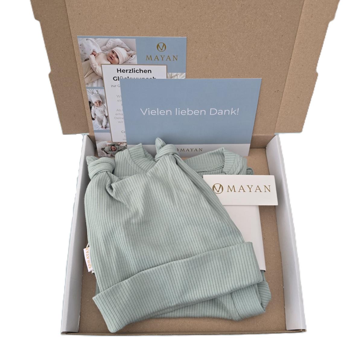 ROMPER & BEANIE & HAIRBAND 3-piece gift set - SAGE