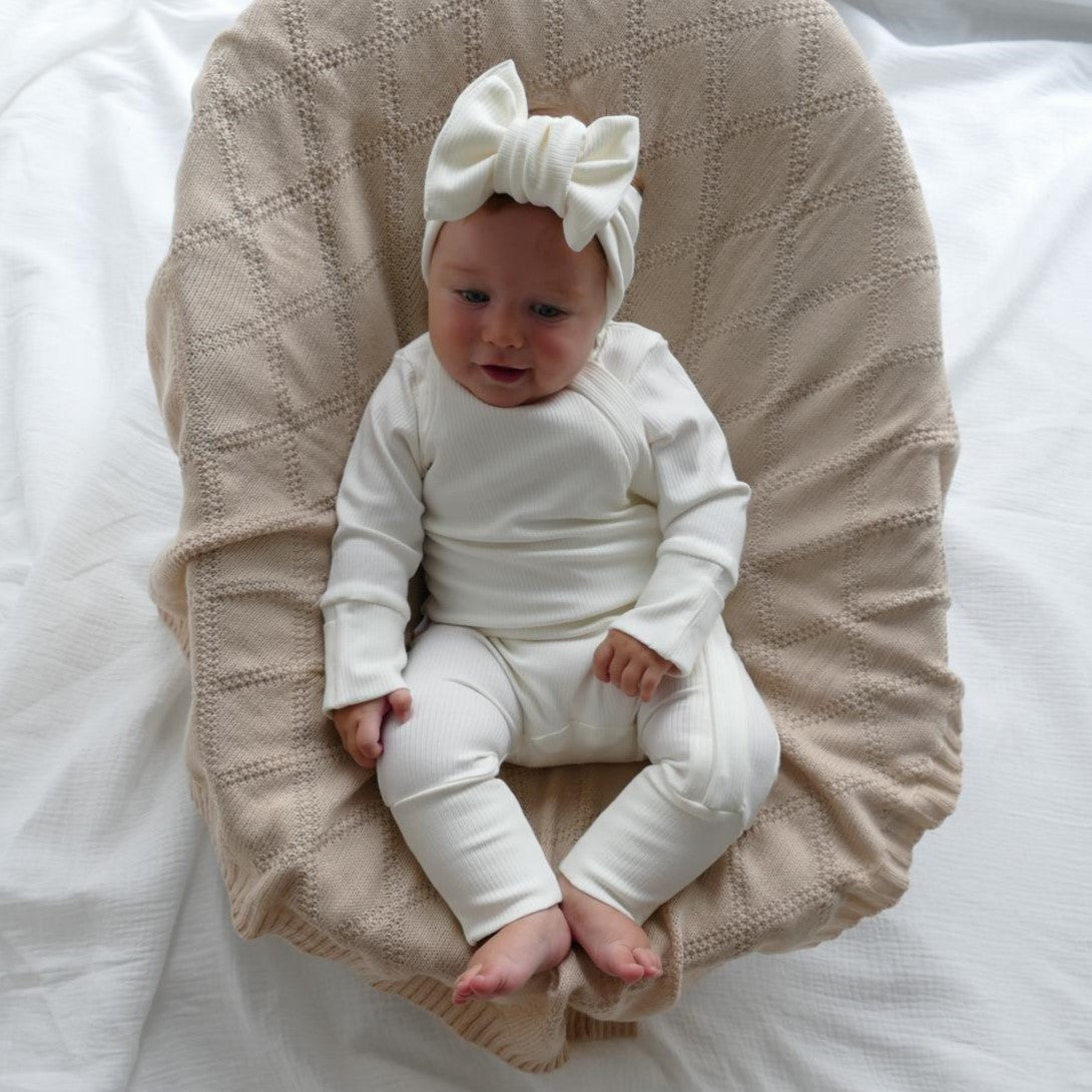 ROMPER & BEANIE & HAIRBAND SET OF 3 - CREAM