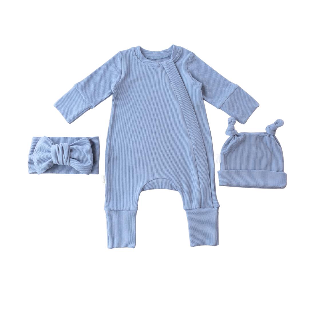 ROMPER & BEANIE & HAIRBAND SET OF 3 - BLUEBERRY