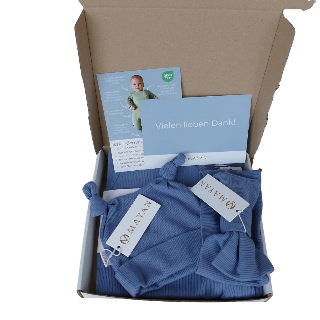 ROMPER & BEANIE & HAIRBAND 3-piece gift set - BLUEBERRY