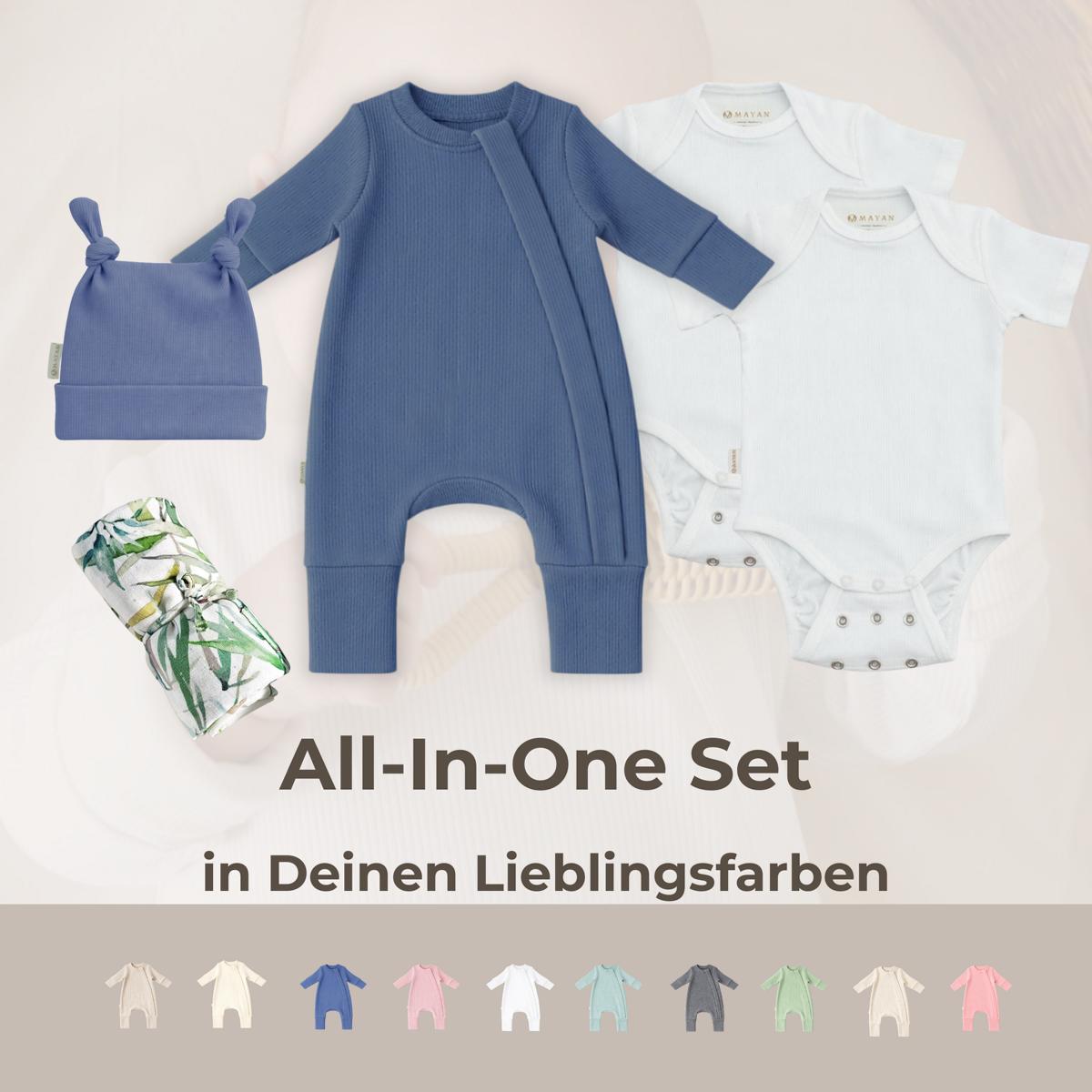 All-In-One SET (Romper, Beanie, 2x Body & Musselintuch)