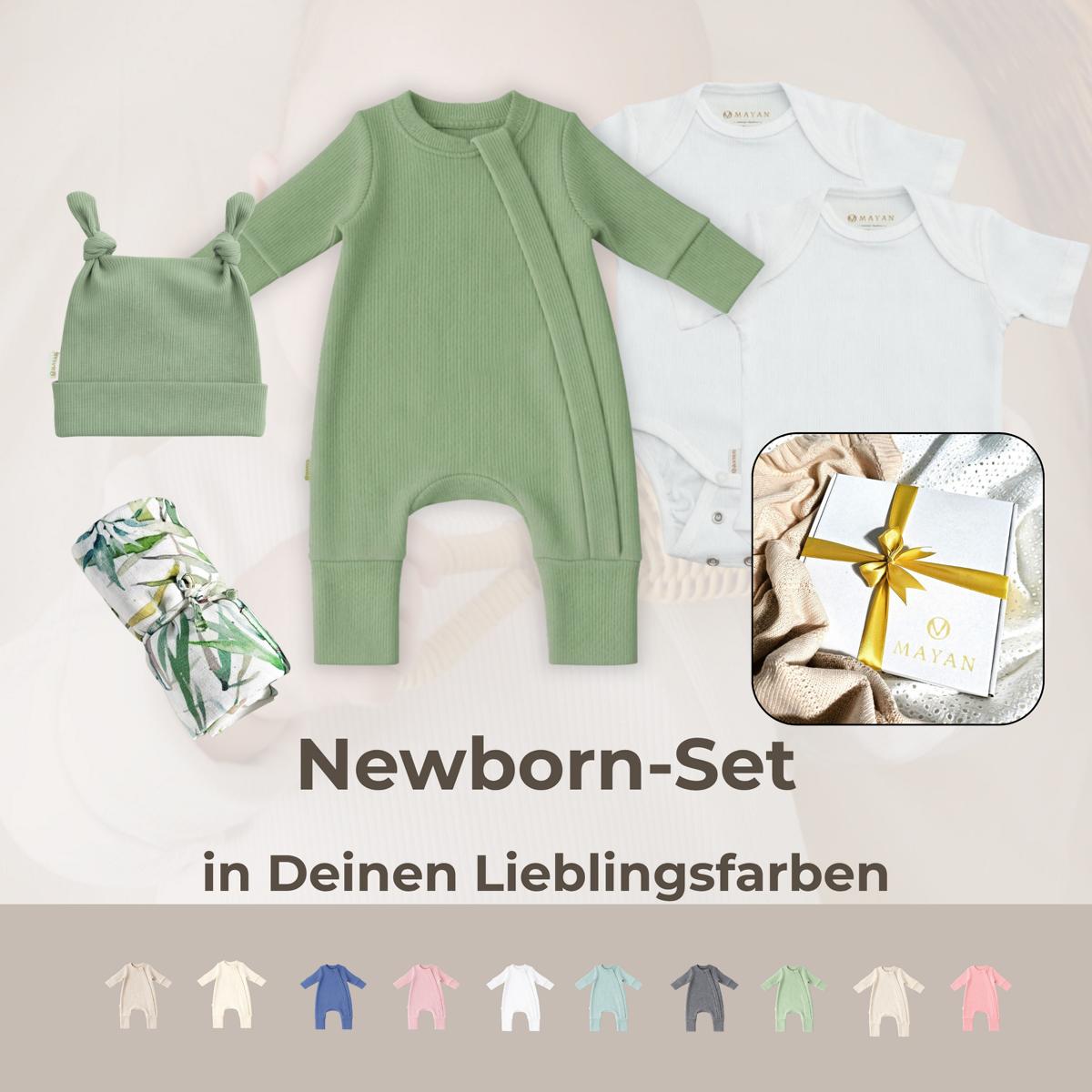 ZESTAW NEWBORN ZAPAKOWANY NA PREZENT (ROMPER, CZAPECZKA, BODY I CHUSTA MUŚLINOWA)