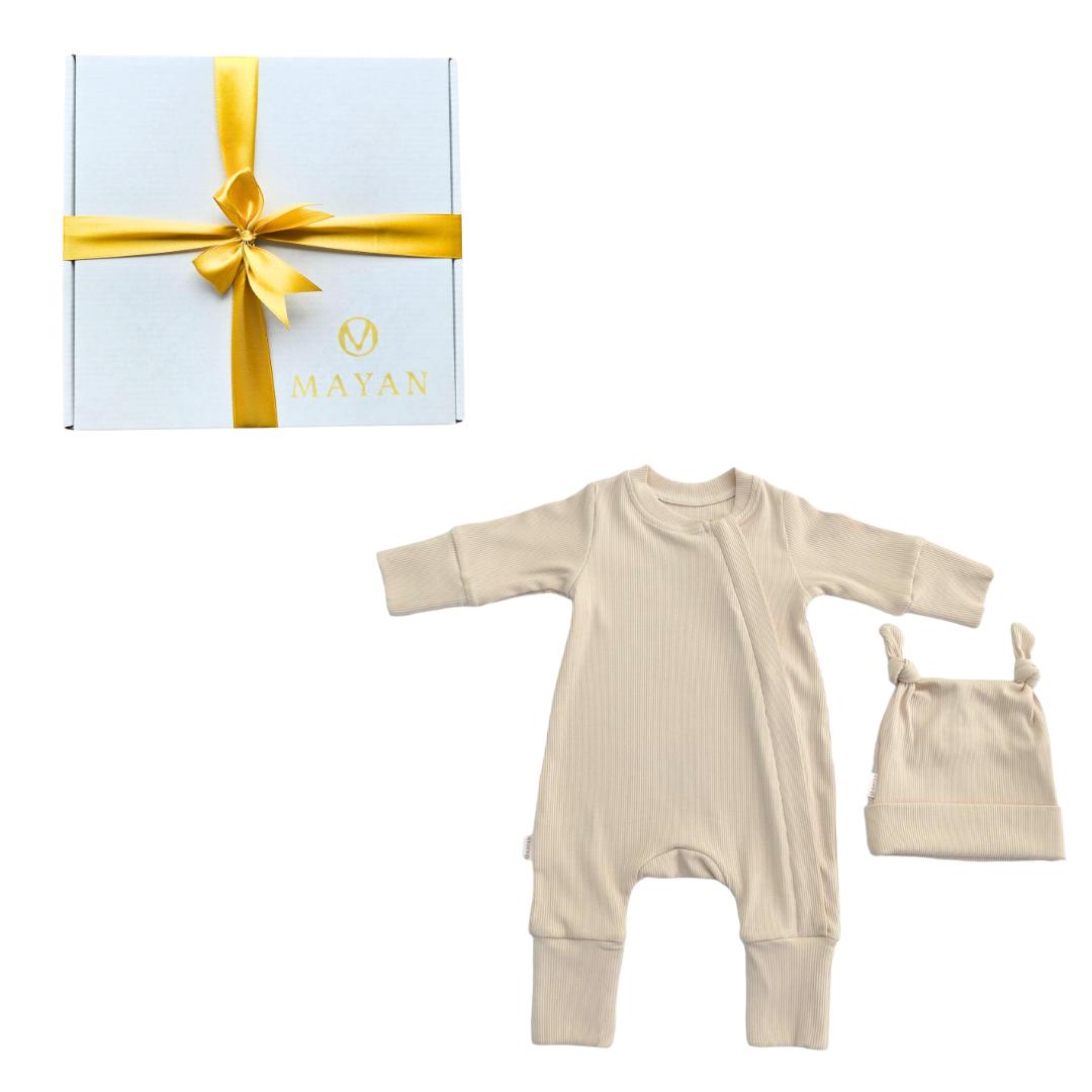 ROMPER & BEANIE GIFT SET - BEIGE