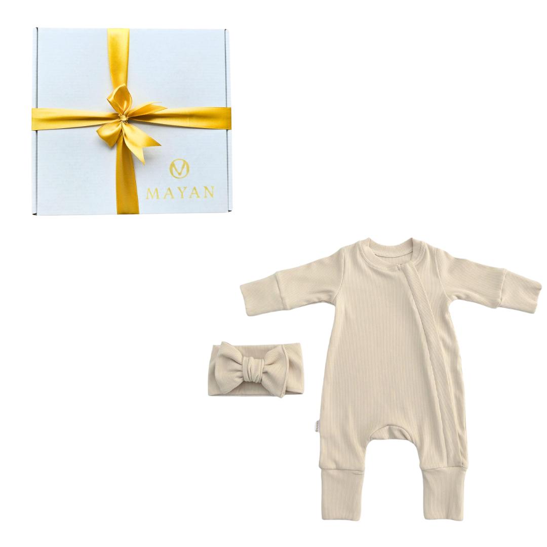 ROMPER & HAIRBAND GIFT SET - BEIGE