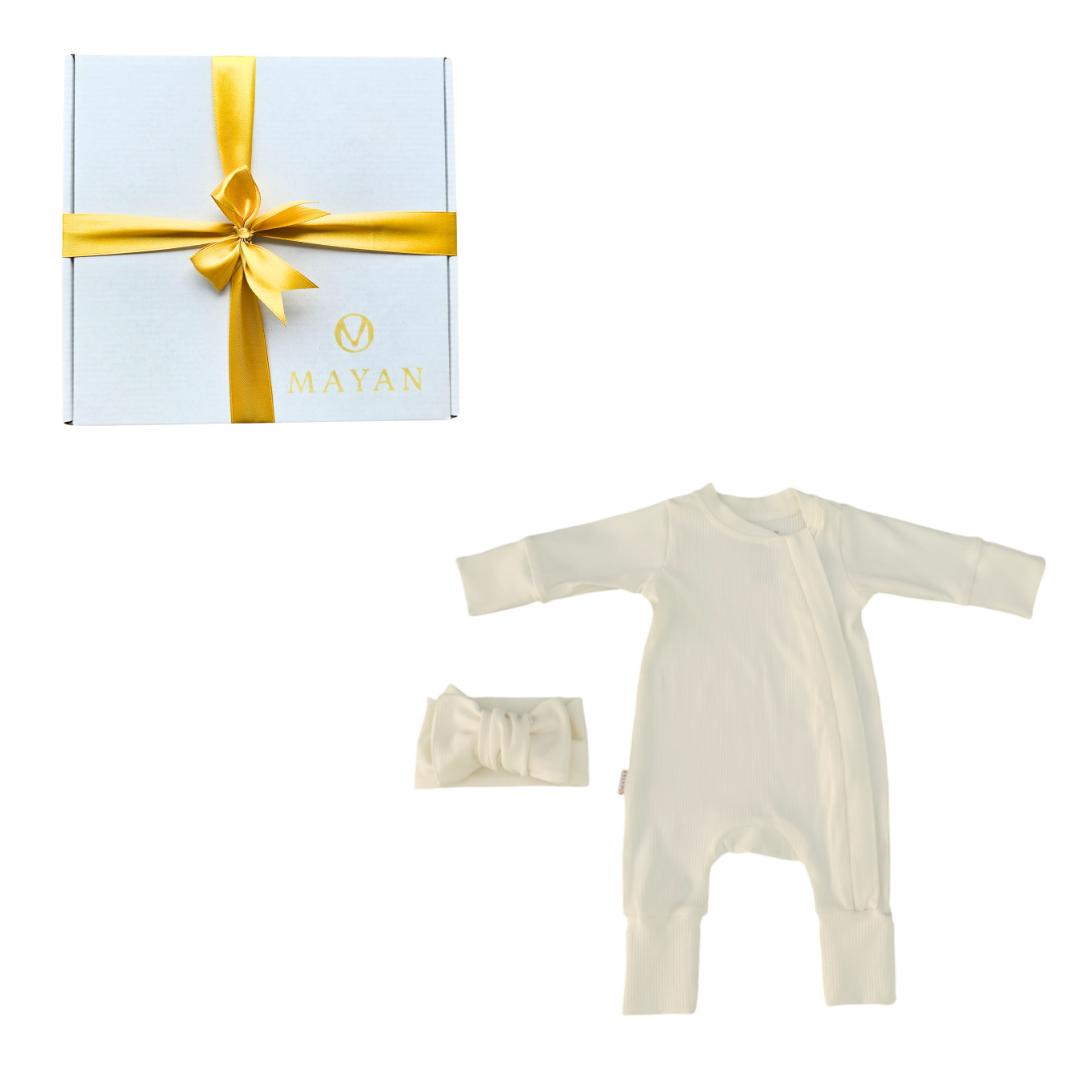 ROMPER & HAARBAND GESCHENKSET - CREME