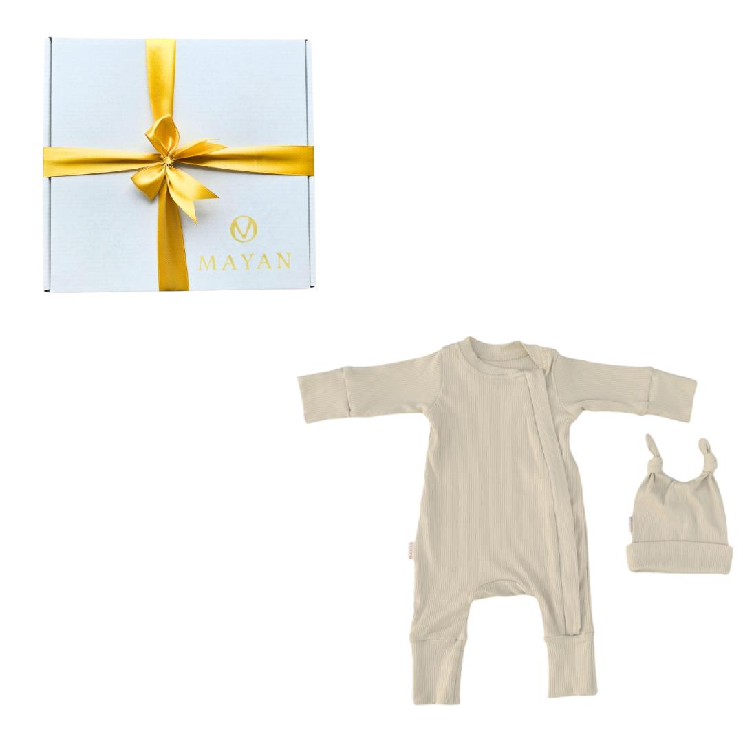 ROMPER & BEANIE GIFT SET - LIGHT BEIGE