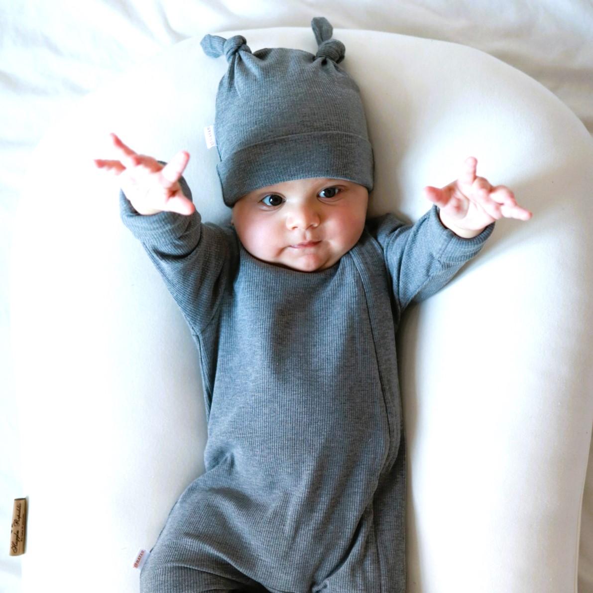 ROMPER & BEANIE & HAIRBAND SET OF 3 - GREY