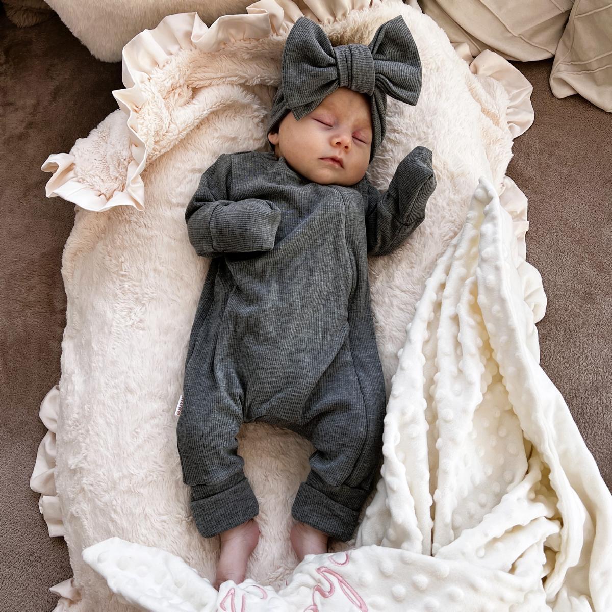 ROMPER & BEANIE & HAIRBAND SET OF 3 - GREY