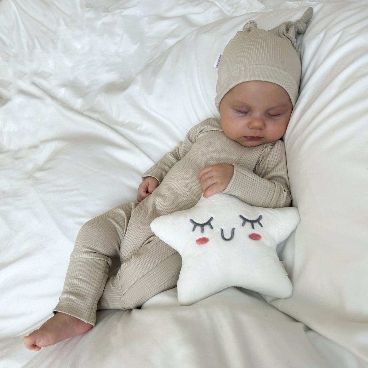 ROMPER & BEANIE & HAIRBAND SET OF 3 - LIGHT BEIGE