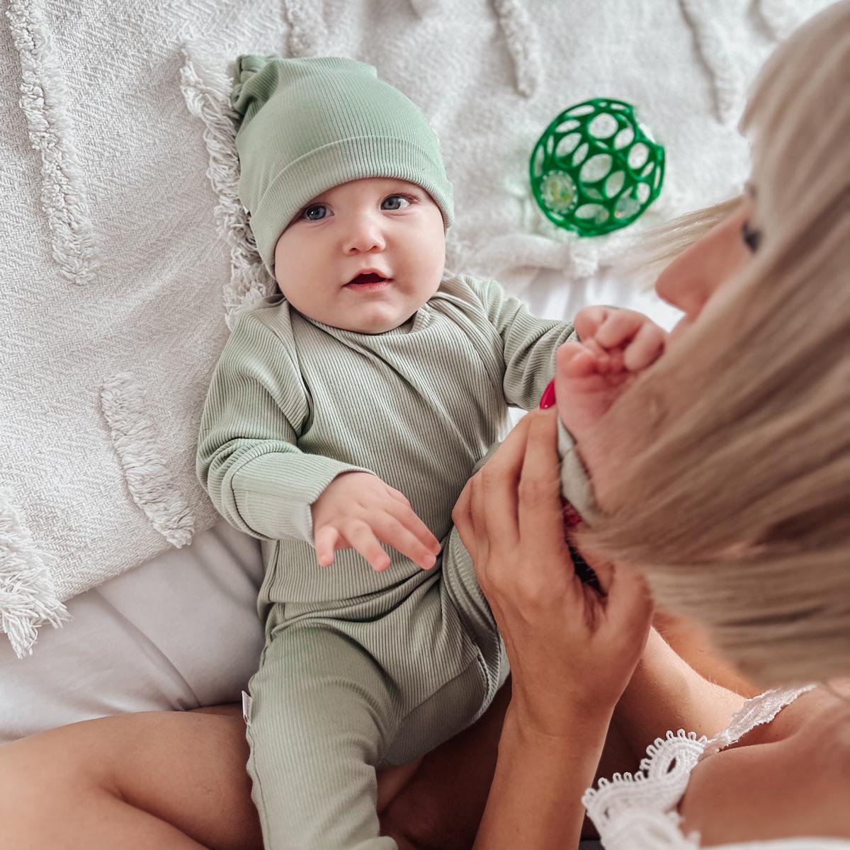 ROMPER & BEANIE & HAIRBAND SET OF 3 - OLIVE