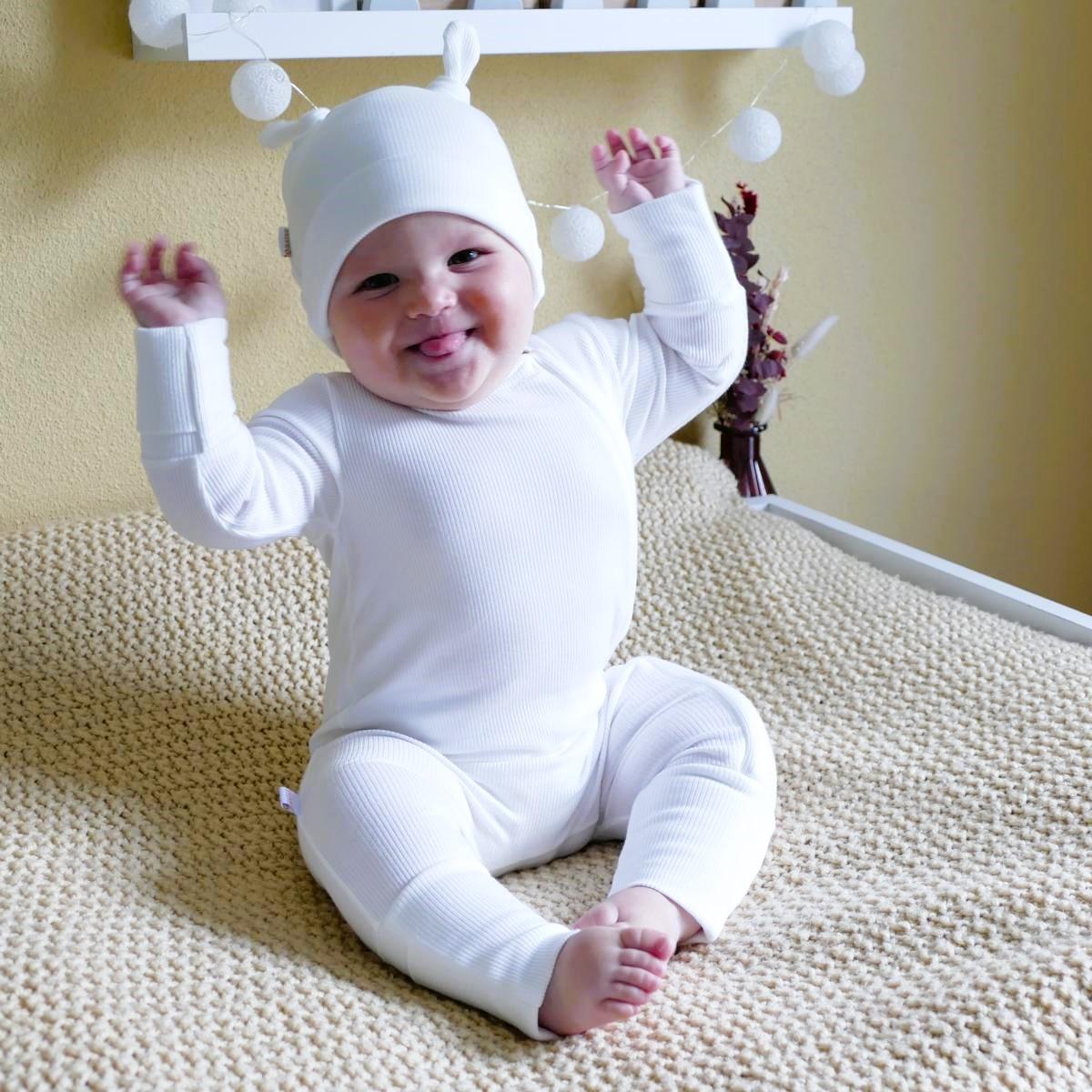 ROMPER & BEANIE & HAIRBAND SET OF 3 - WHITE