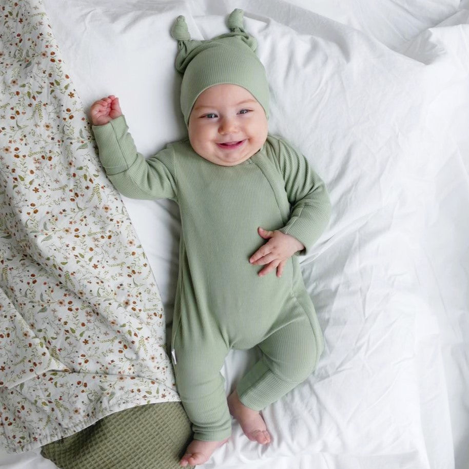 ROMPER & BEANIE SET - OLIVE