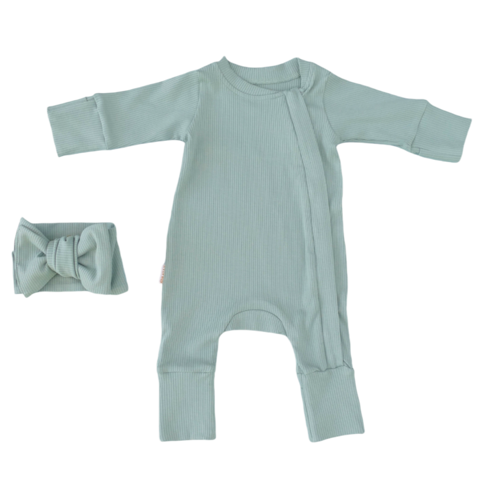 ROMPER & HEADBAND SET - SAGE GREEN