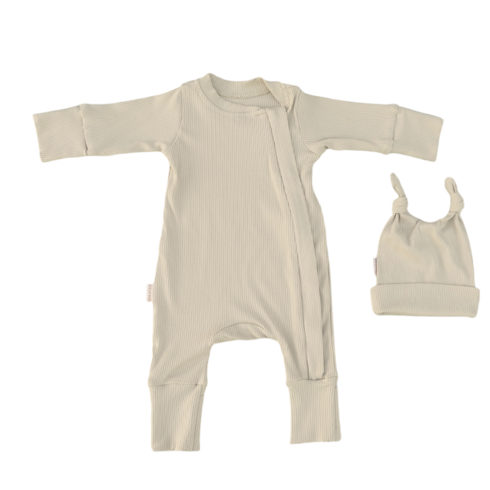 ROMPER & BEANIE SET - LIGHT BEIGE