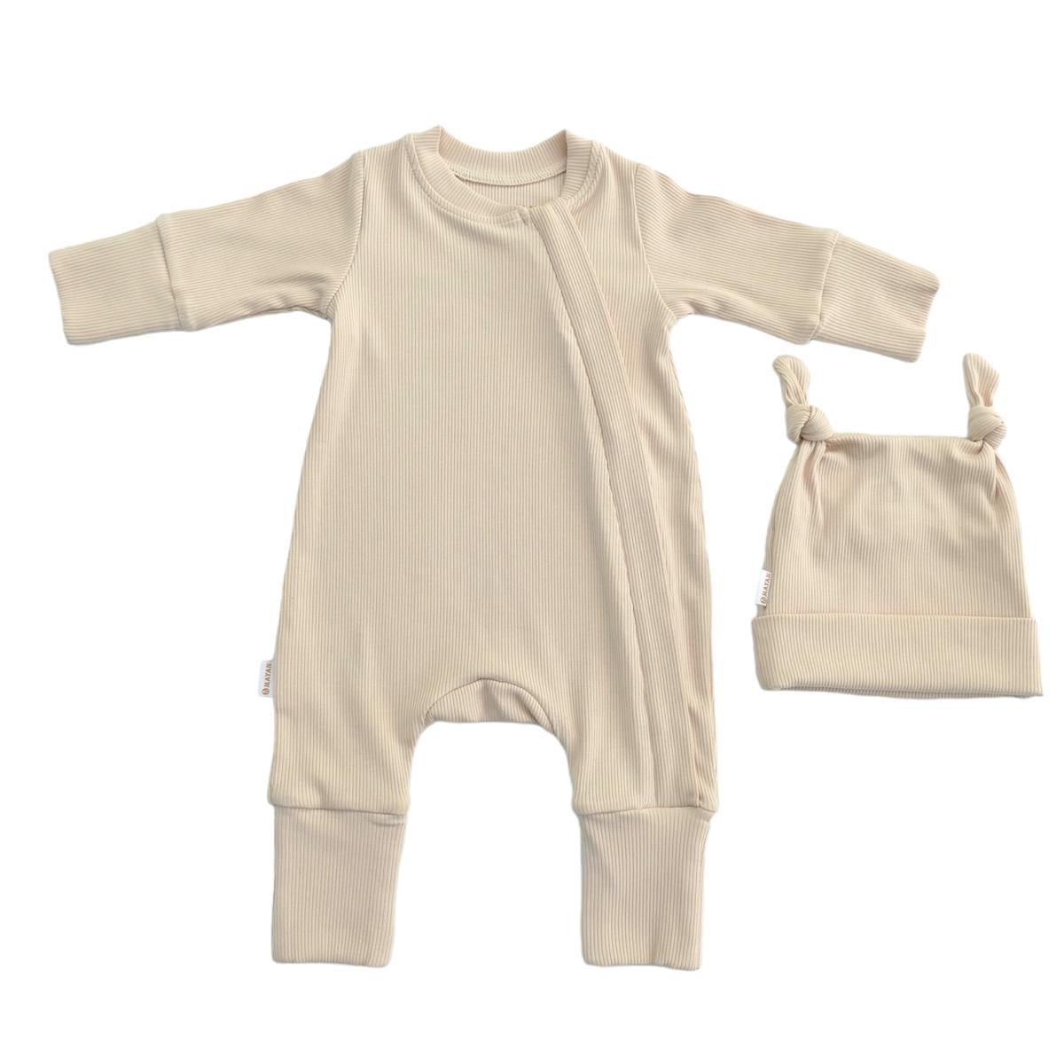 ROMPER & BEANIE SET - BEIGE