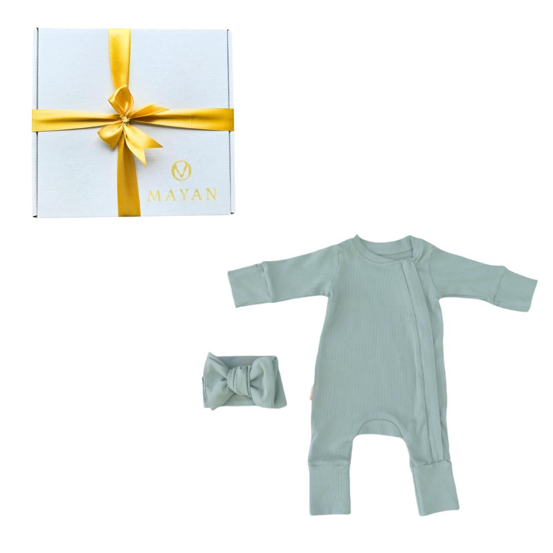 ROMPER & HAARBAND GESCHENKSET - SALBEI