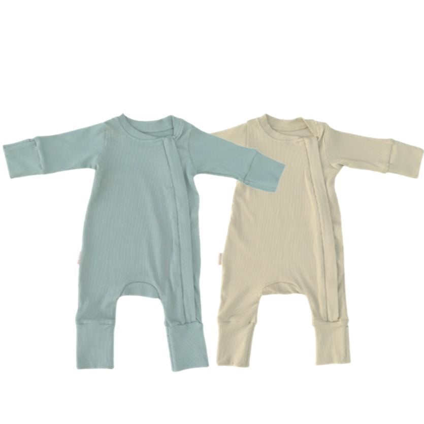 ROMPER SET OF 2 - SAGE & LIGHT BEIGE