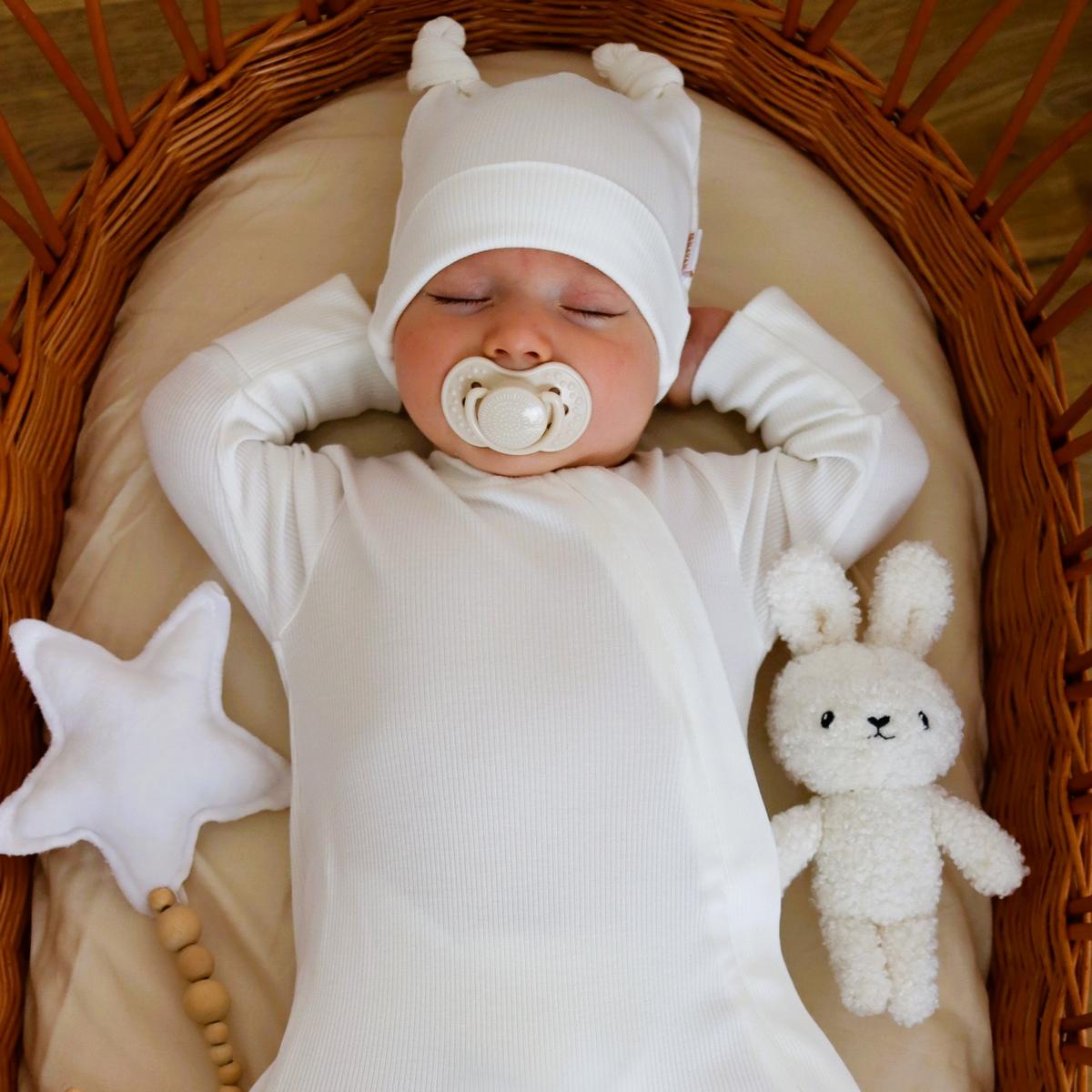 ROMPER & BEANIE & HAIRBAND SET OF 3 - WHITE