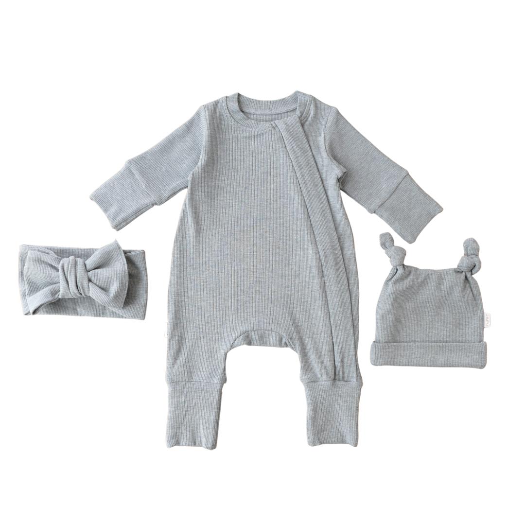 ROMPER &amp; BEANIE &amp; HAIRBAND SET OF 3 - GREY