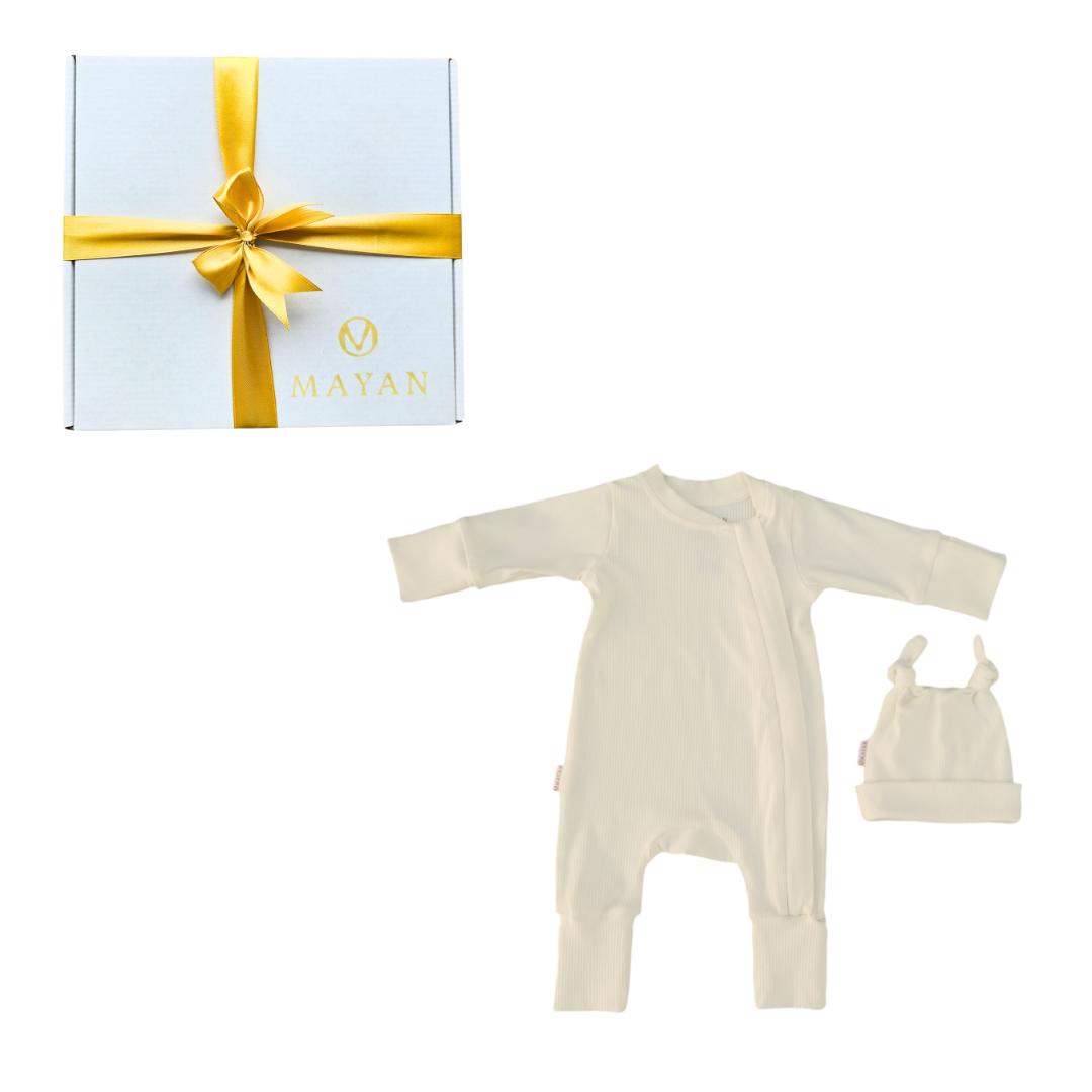 ROMPER & BEANIE GESCHENKSET - CREME