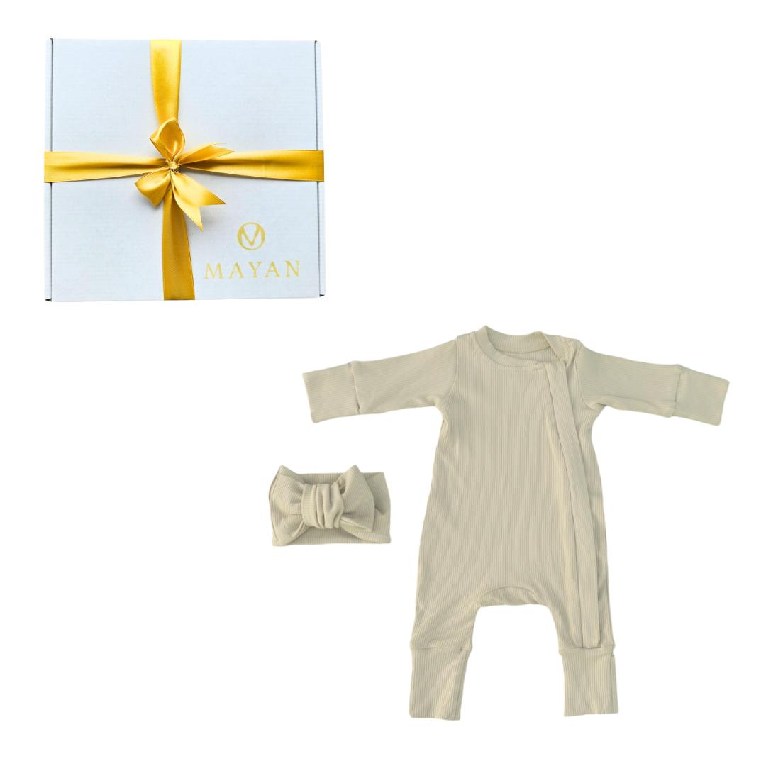 ROMPER & HAARBAND GESCHENKSET - HELLBEIGE