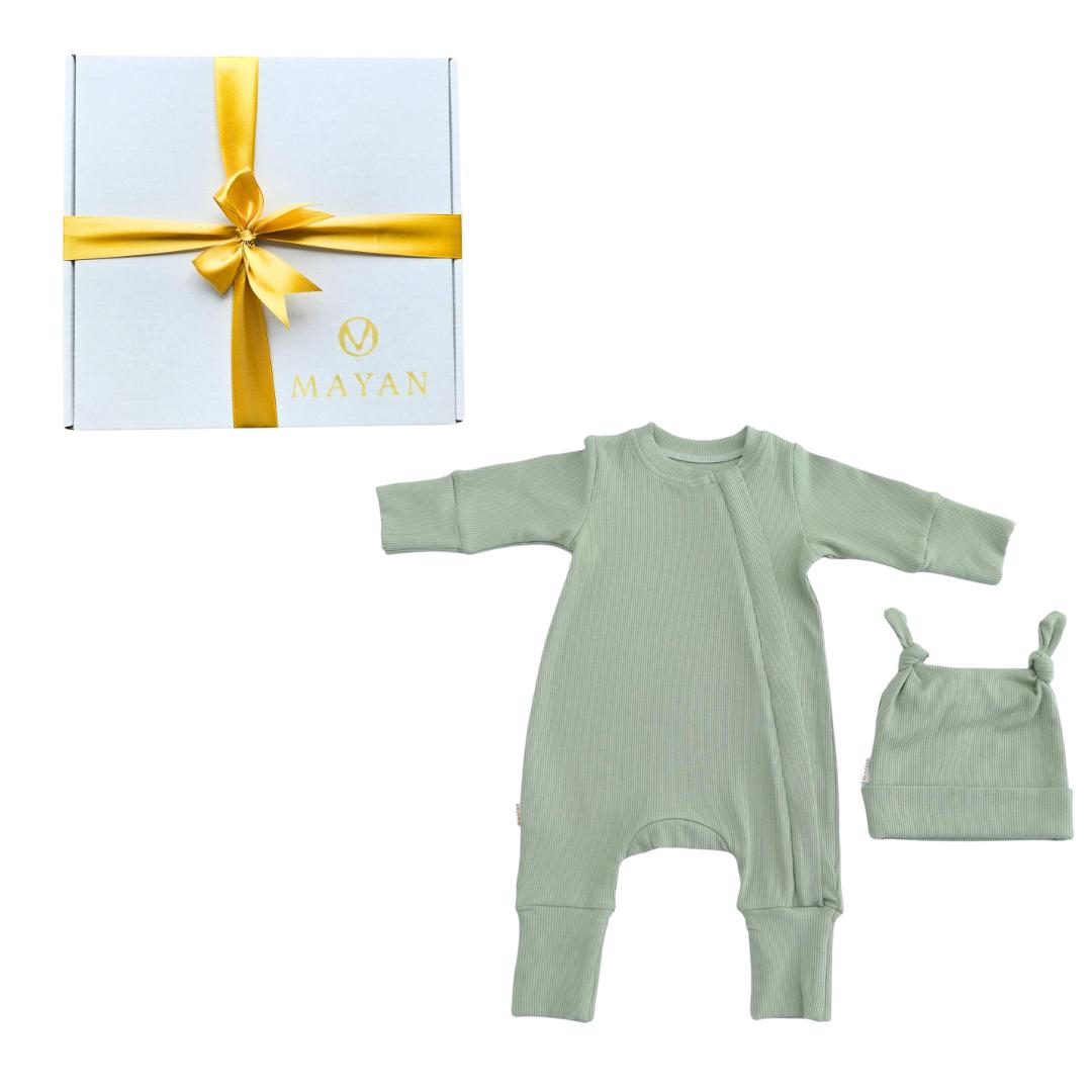 ROMPER & BEANIE GESCHENKSET - OLIVE