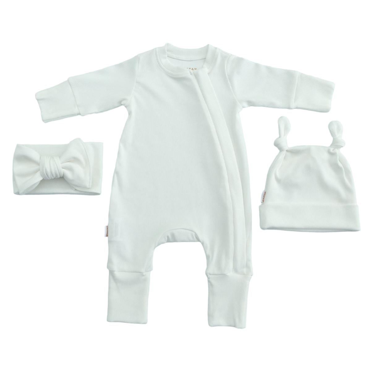 ROMPER &amp; BEANIE &amp; HAIRBAND SET OF 3 - WHITE
