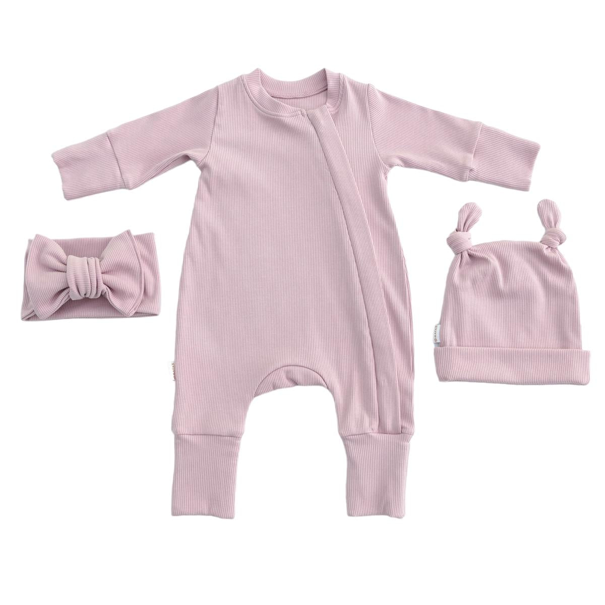 ROMPER &amp; BEANIE &amp; HAIRBAND SET OF 3 - PINK