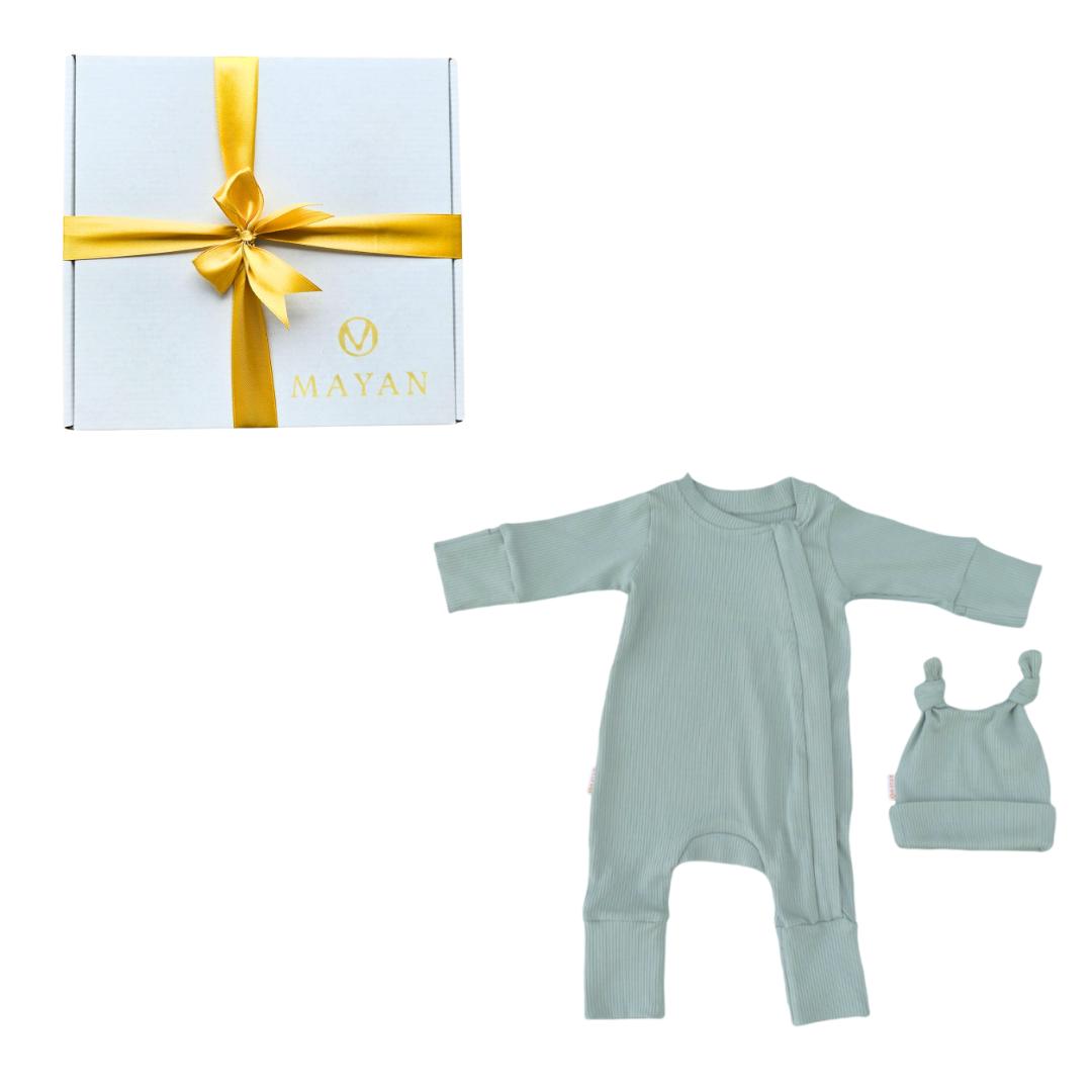 ROMPER &amp; BEANIE GIFT SET - SAGE