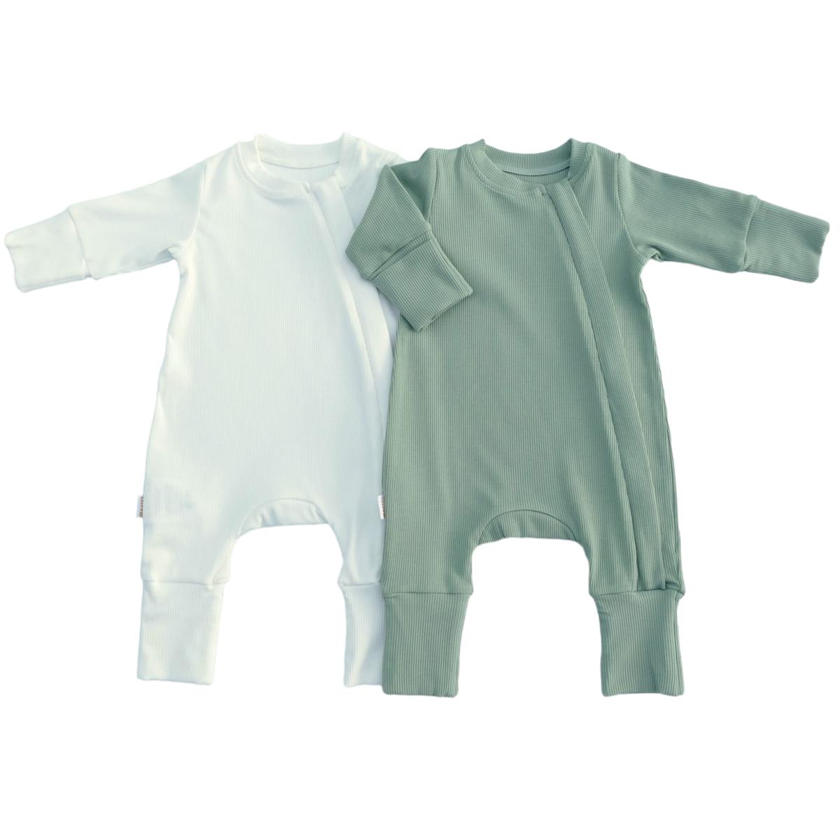 ROMPER 2er SET - WEIß & OLIVE